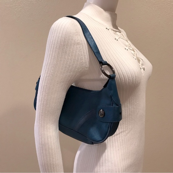 Vintage Y2K Crescent Underarm Shoulder Bag Purse Baguette Blue Small - Picture 4 of 11